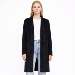 BELLA DAHL size s Anthropologie Cardicoat Duster Black soft fuzzy long cardigan
